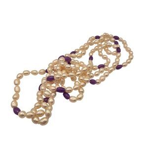 Freshwater Pearl Purple Beaded Necklace 64" Elegant Design